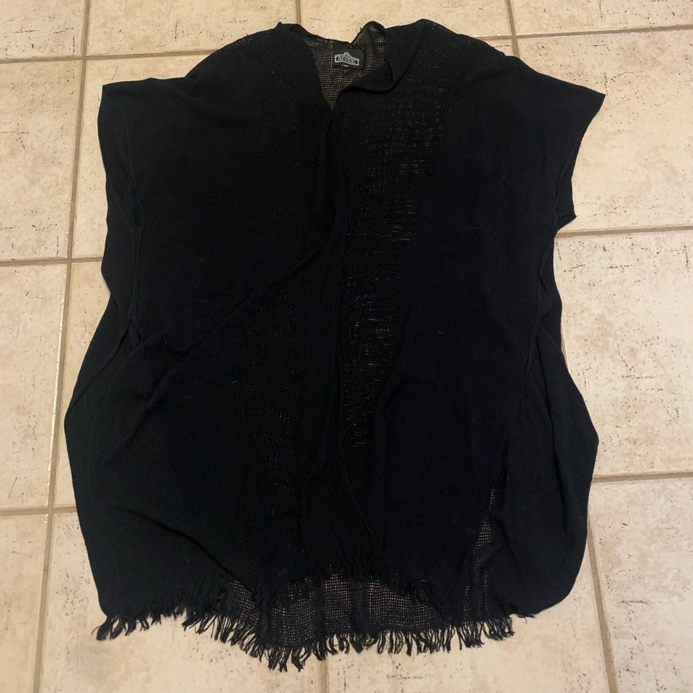 Angie Black Mesh Fringe Open Cardigan Kimono One Size Beach Cover Up - Picture 5 of 8